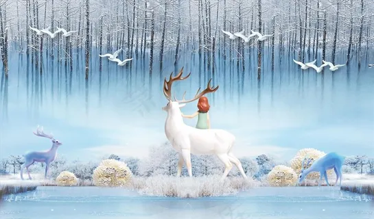 浮雕花鹿背景墙图片