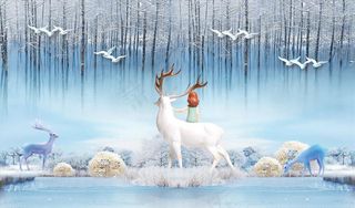 浮雕花鹿背景墙图片