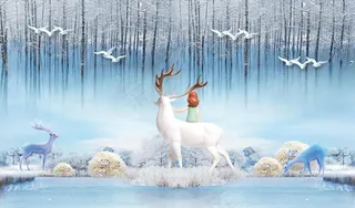 浮雕花鹿背景墙图片