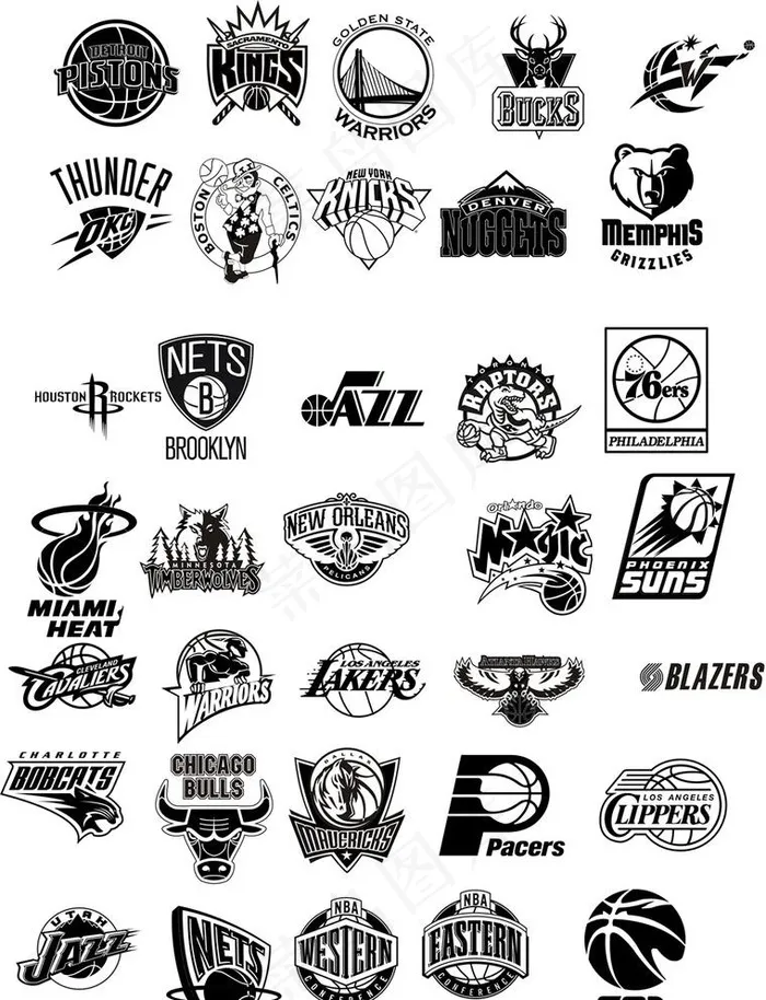 NBA三十支球队队徽集合图片cdr矢量模版下载
