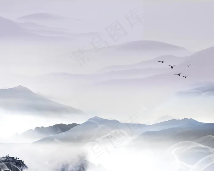 水墨山水图片(7000X5833(DPI:300))psd模版下载