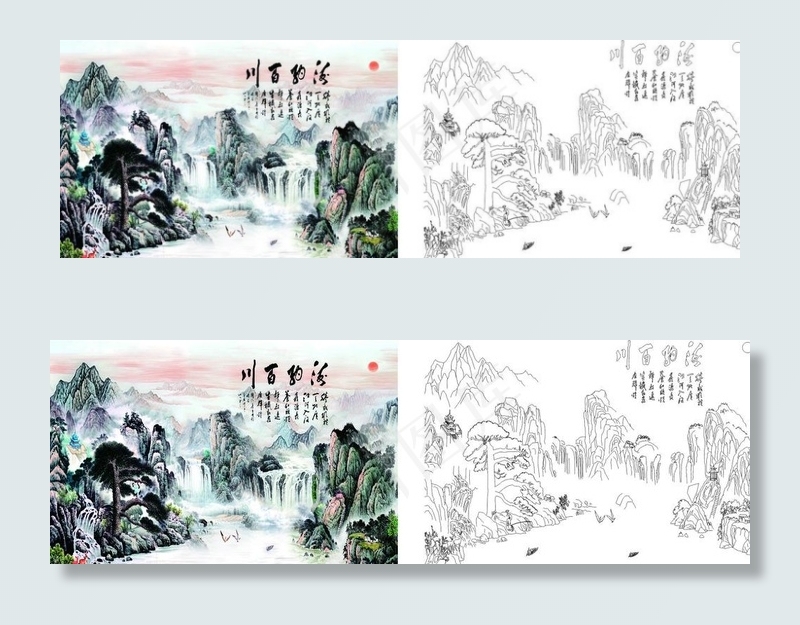 山水画线条图图片(210X297)cdr矢量模版下载