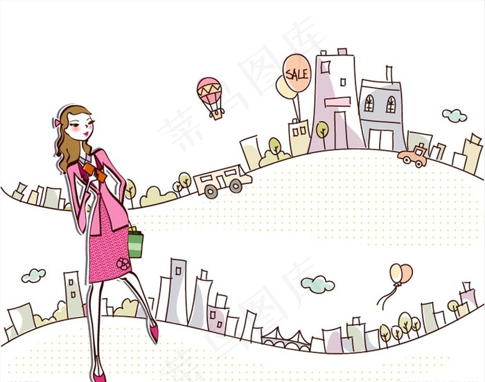时尚购物卡通美女图片