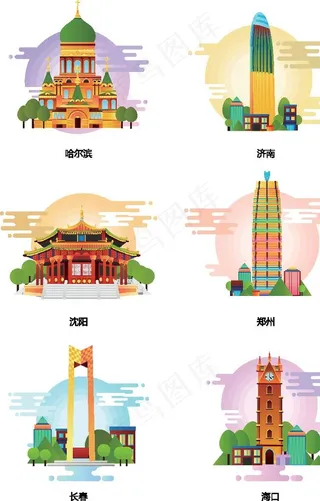 城市建筑矢量元素图片