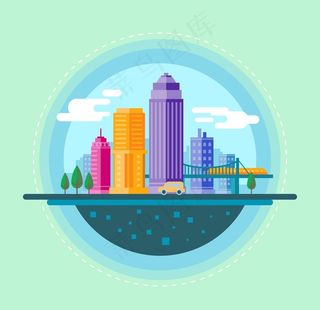 旅游城市球面化矢量图片