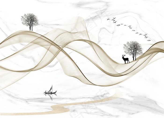 中式抽象山水画图片