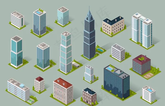 立体创意城市建筑物图案图片ai矢量模版下载