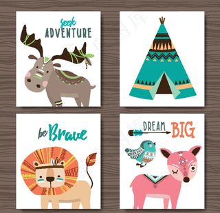 呆萌小清新动物插画图片