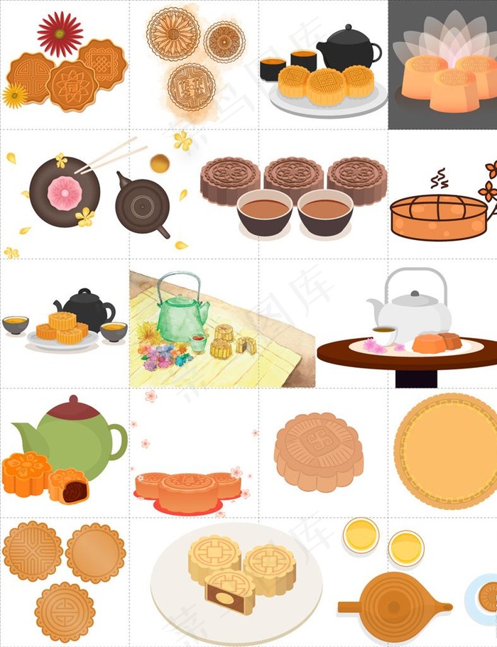 矢量彩色卡通中秋节月饼图片