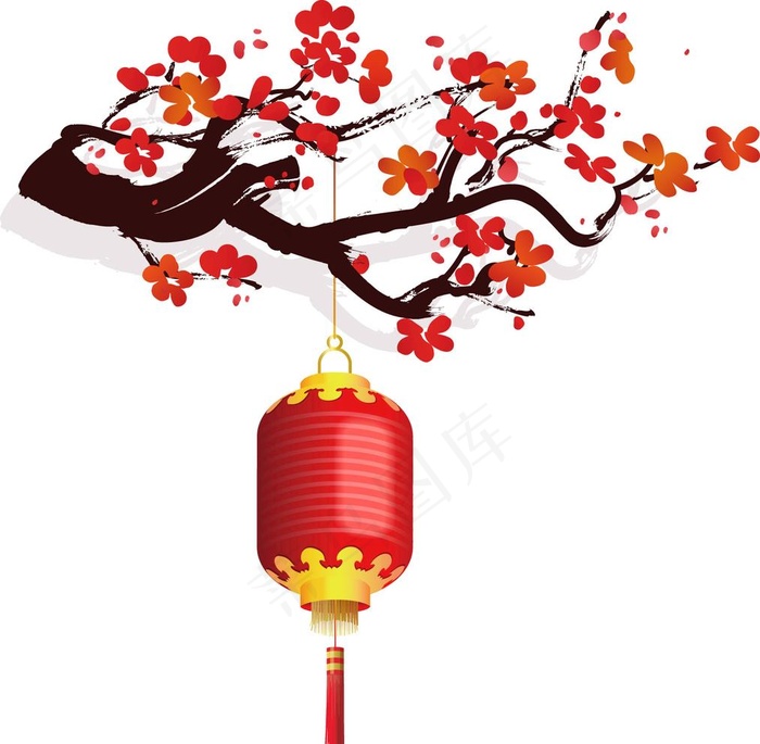 水墨梅花灯笼中国风传统复古素材图片