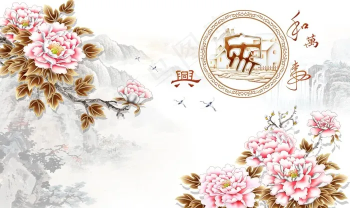 简约花朵背景墙图片(9071X5669(DPI:72))psd模版下载