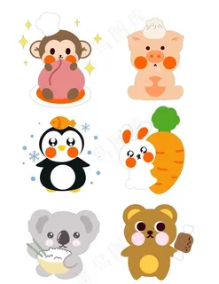 可爱卡通小动物贴纸素材图片