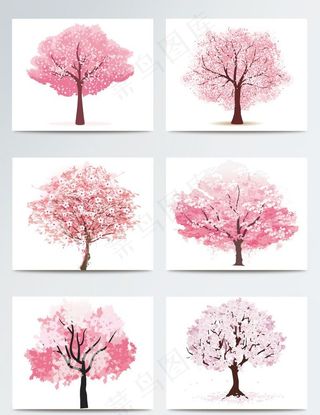 唯美手绘水彩粉色桃花树图片