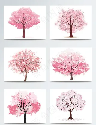 唯美手绘水彩粉色桃花树图片