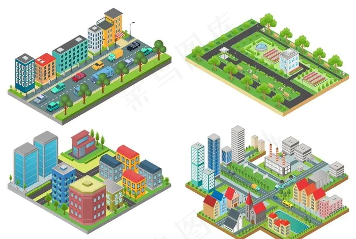 扁平化建筑图片eps,ai矢量模版下载