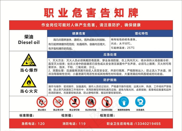 柴油 职业危害告知牌图片cdr矢量模版下载