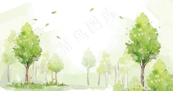 清新水彩森林图片