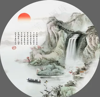 新中式圆形装饰画图片