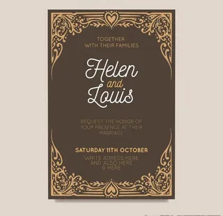 复古欧式花纹婚礼请柬邀请函模板图片