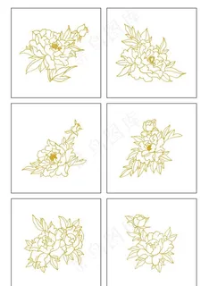 中国风金色线条牡丹花图片