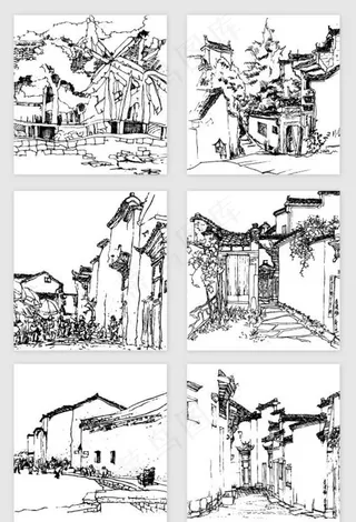 古建筑线条画图片