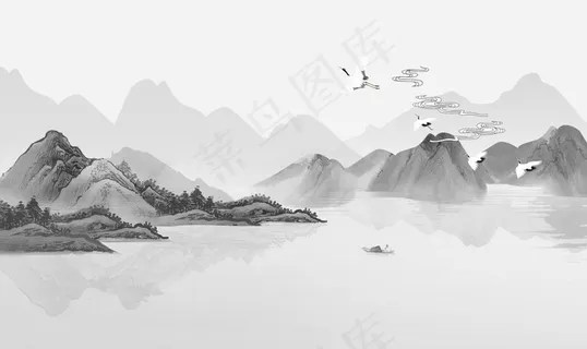 中式水墨山水画图片