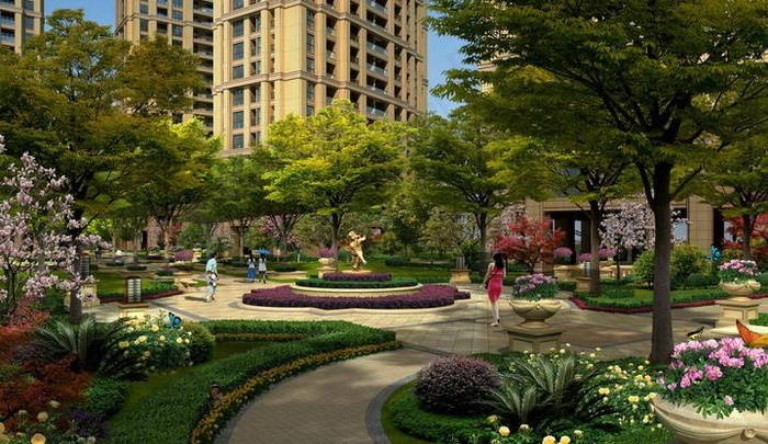 高档小区配套花园效果图图片