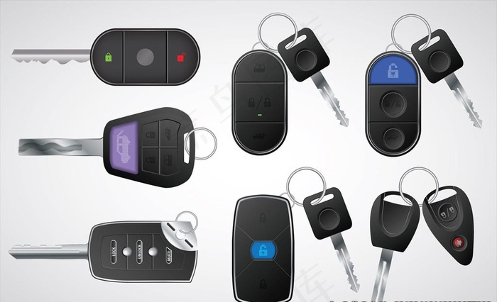 车钥匙和遥控器矢量素材图片