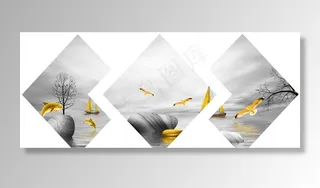 新中式风景大海鸥飞鸟石头装饰画图片