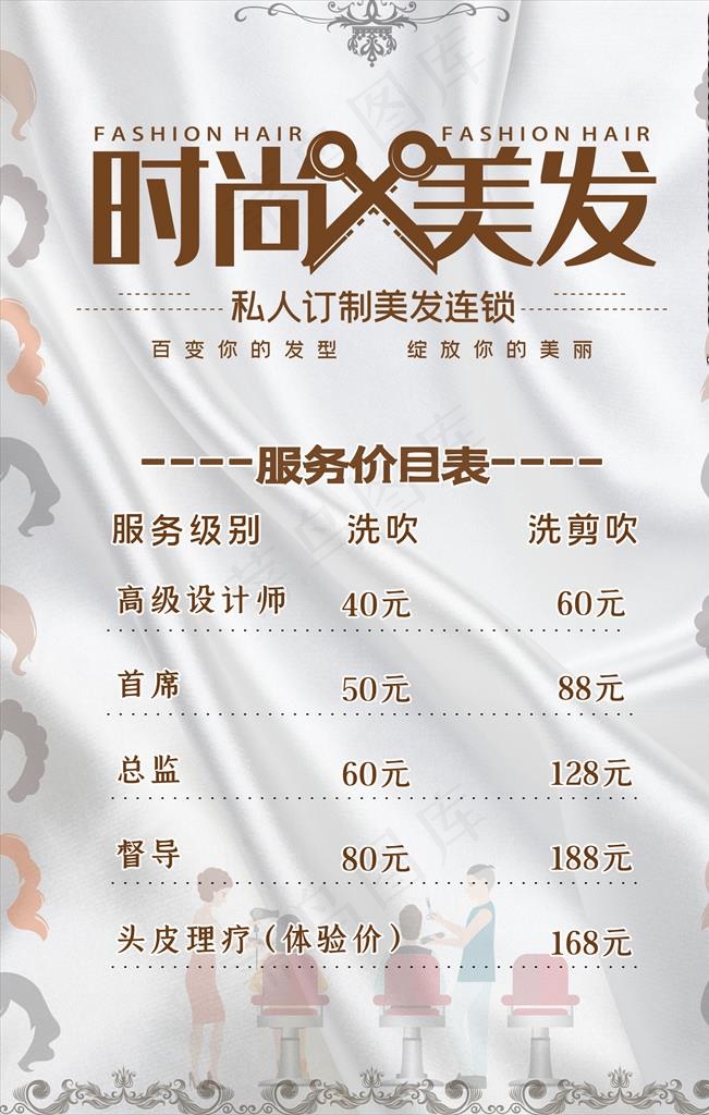 美容美发时尚美发价目表宣传海报图片