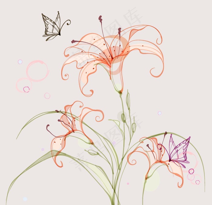 百合花纹理清晰图片ai矢量模版下载