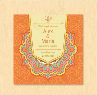橙色曼陀罗婚礼邀请函图片