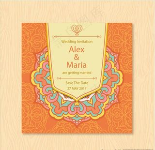 橙色曼陀罗婚礼邀请函图片