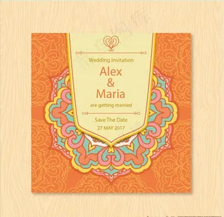 橙色曼陀罗婚礼邀请函图片