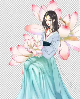 手绘古风荷花美女免抠元素图片