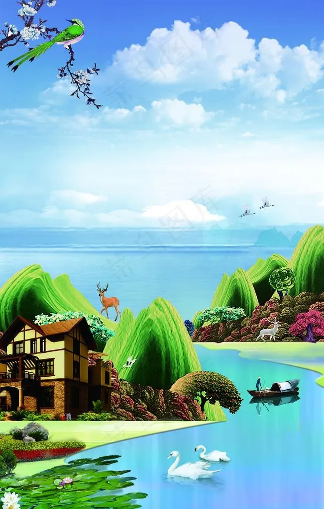 山水画图片(2200X3300(DPI:150))psd模版下载