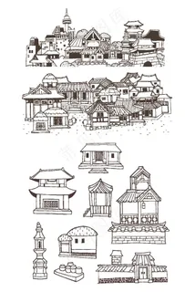 手绘中式建筑图片