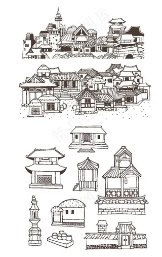 手绘中式建筑图片