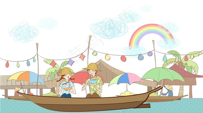 在船上吃面条的情侣图片