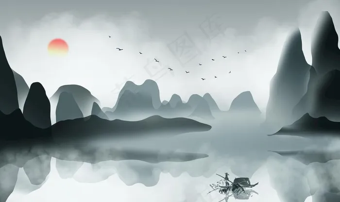 古风背景图片(9071X5669(DPI:72))psd模版下载