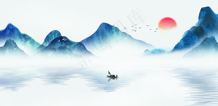 诗  画  挂画  山水画图片(10886X5650(DPI:70))psd模版下载
