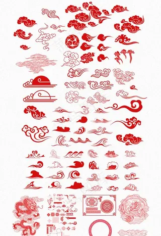 中国风元素龙祥云浪花太阳合集图片