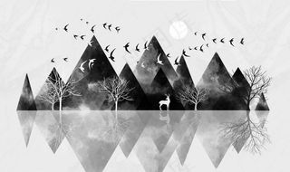 简约几何水墨山水电视背景墙图片