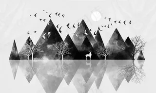 简约几何水墨山水电视背景墙图片