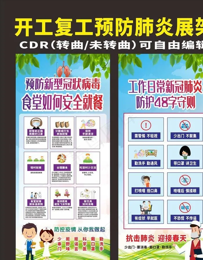 预防新型冠状病毒食堂就餐指南图片cdr矢量模版下载