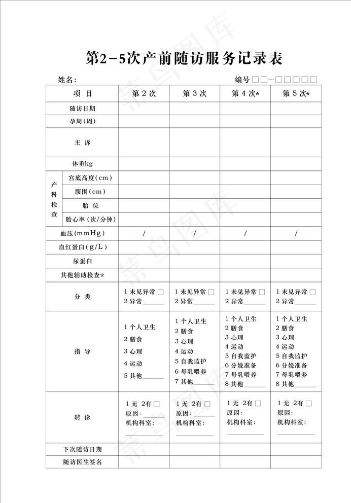 第2-5次产前随访服务记录表图片cdr矢量模版下载