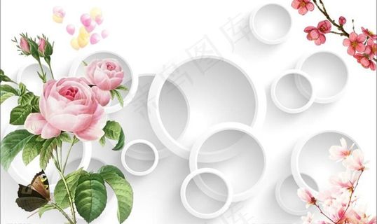 3D圈圈梅花花卉电视背景墙图片