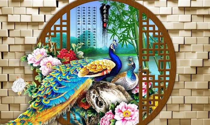 孔雀背景墙图片(9071X5669(DPI:72))psd模版下载