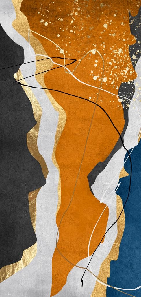 新中式金色金箔波浪橙色装饰画图片