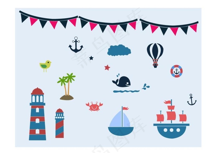 灯塔 帆船图片
